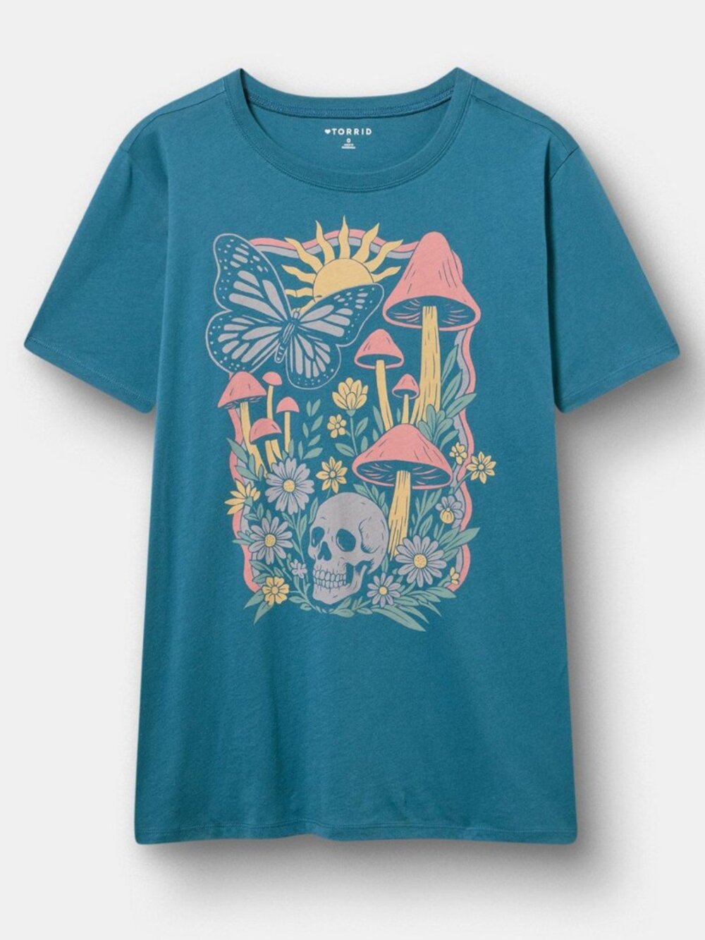 Teal Torrid 3 3x Skull Sunset mallard blue butterfly mushroom graphic tee